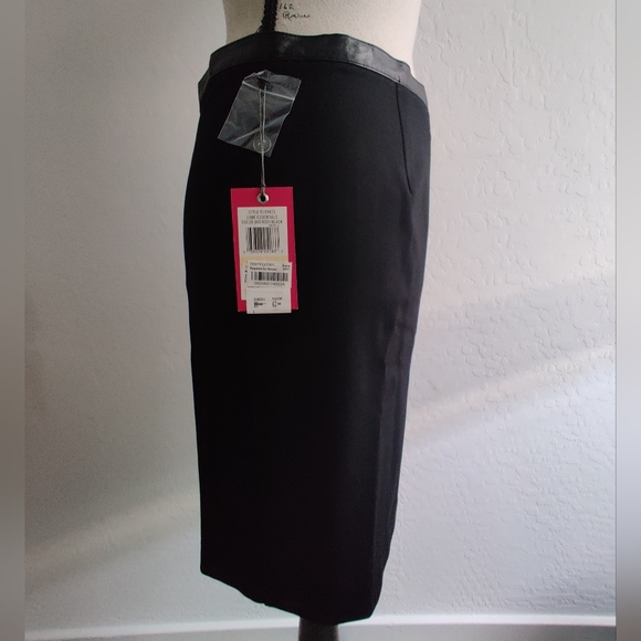 🆕 Vince Camuto rich black business casual pencil Skirt with faux leather trim_2 - Picture 5 of 9